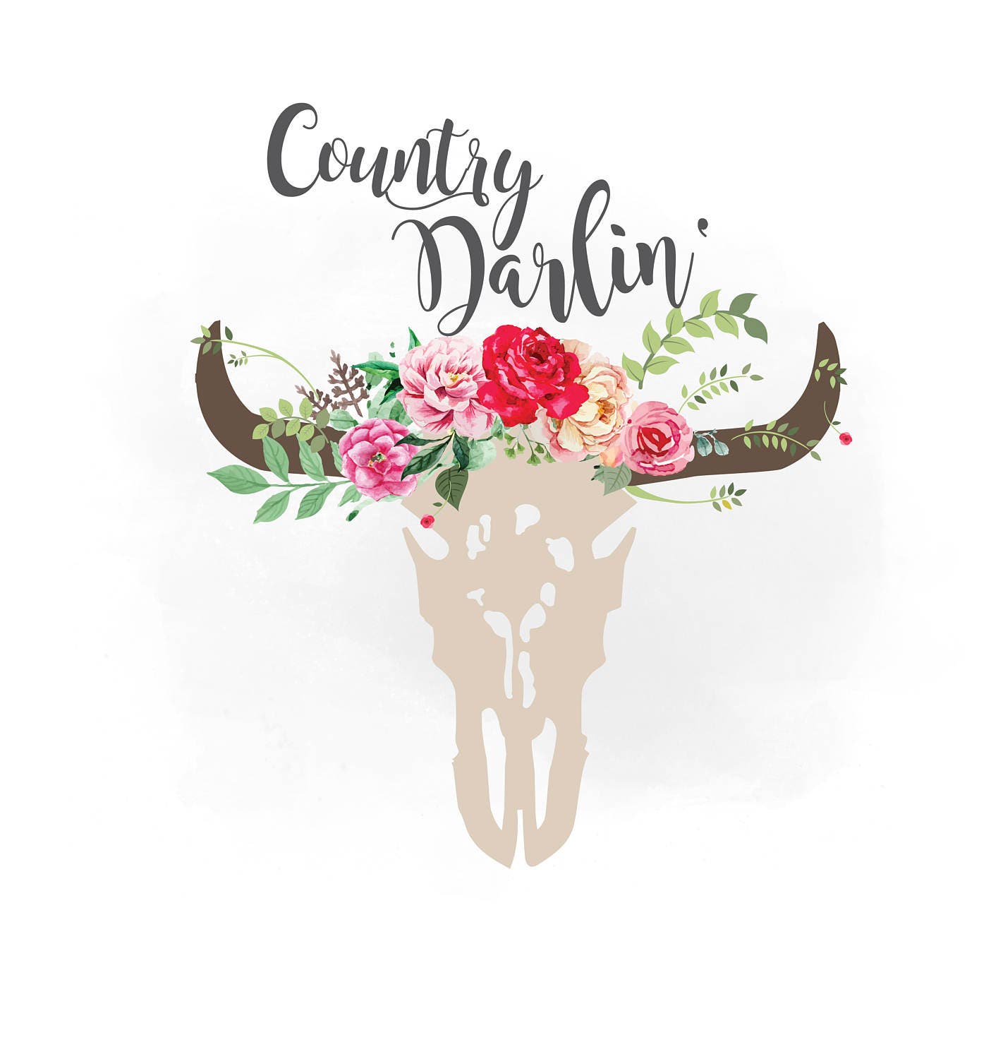 Download Country Darlin svg clipart Boho floral cow Skull Clipart | Etsy
