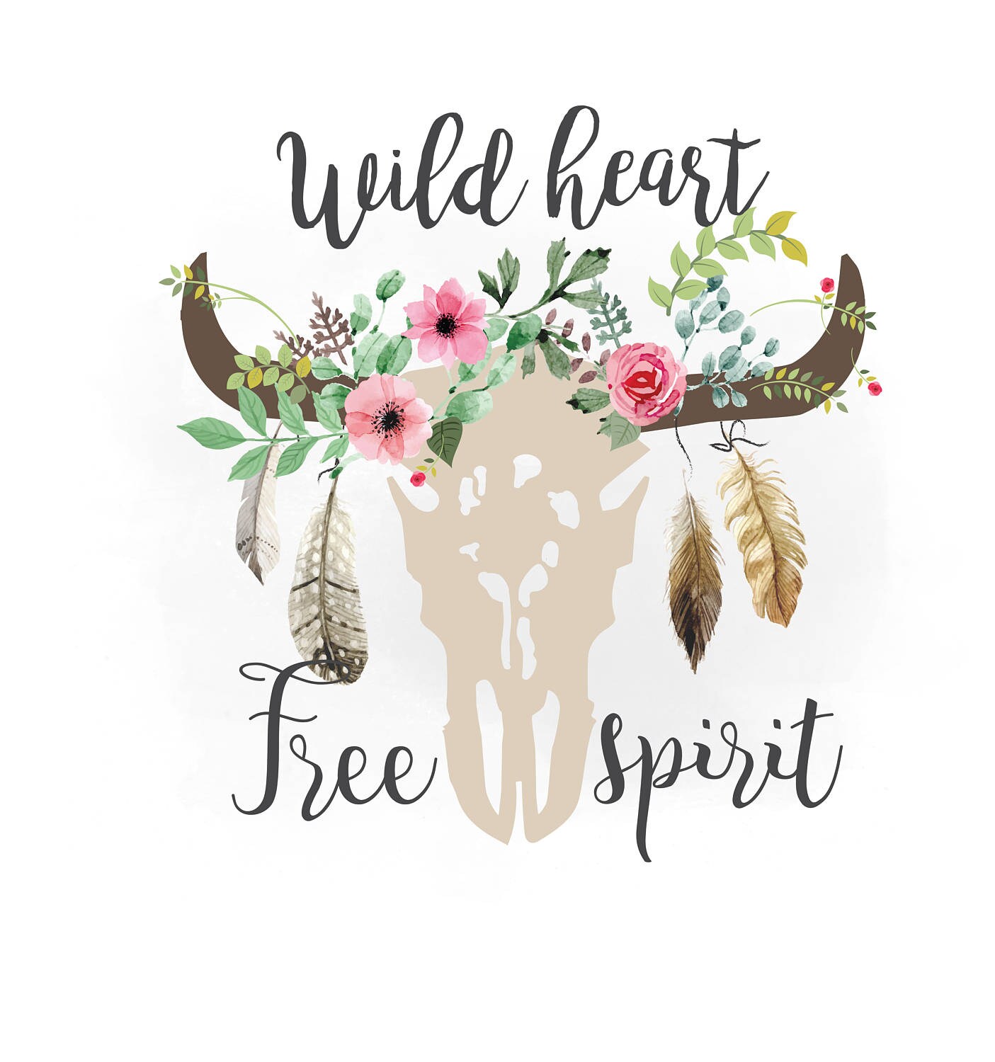 Wild heart Free spirit svg clipart Boho floral cow Skull | Etsy
