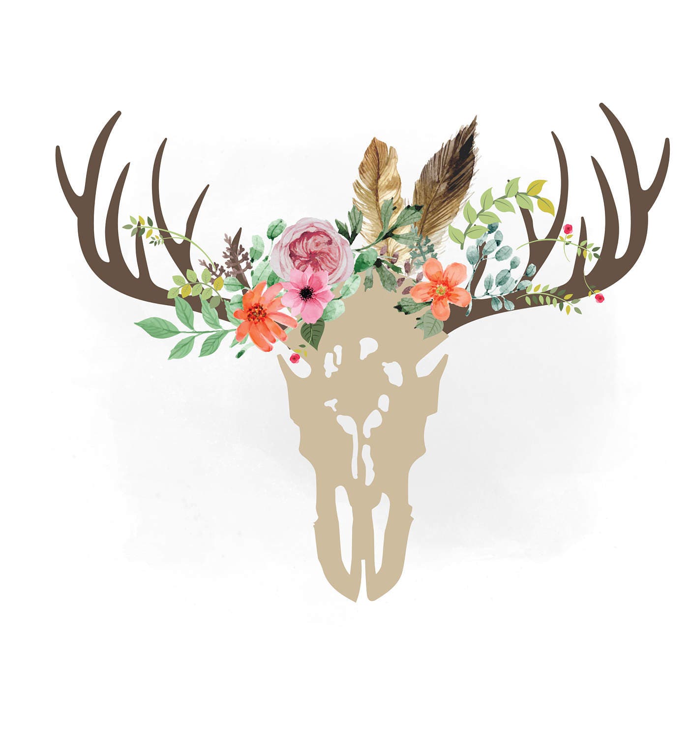 Floral Antlers Deer skull svg clipart Boho floral Antlers ...