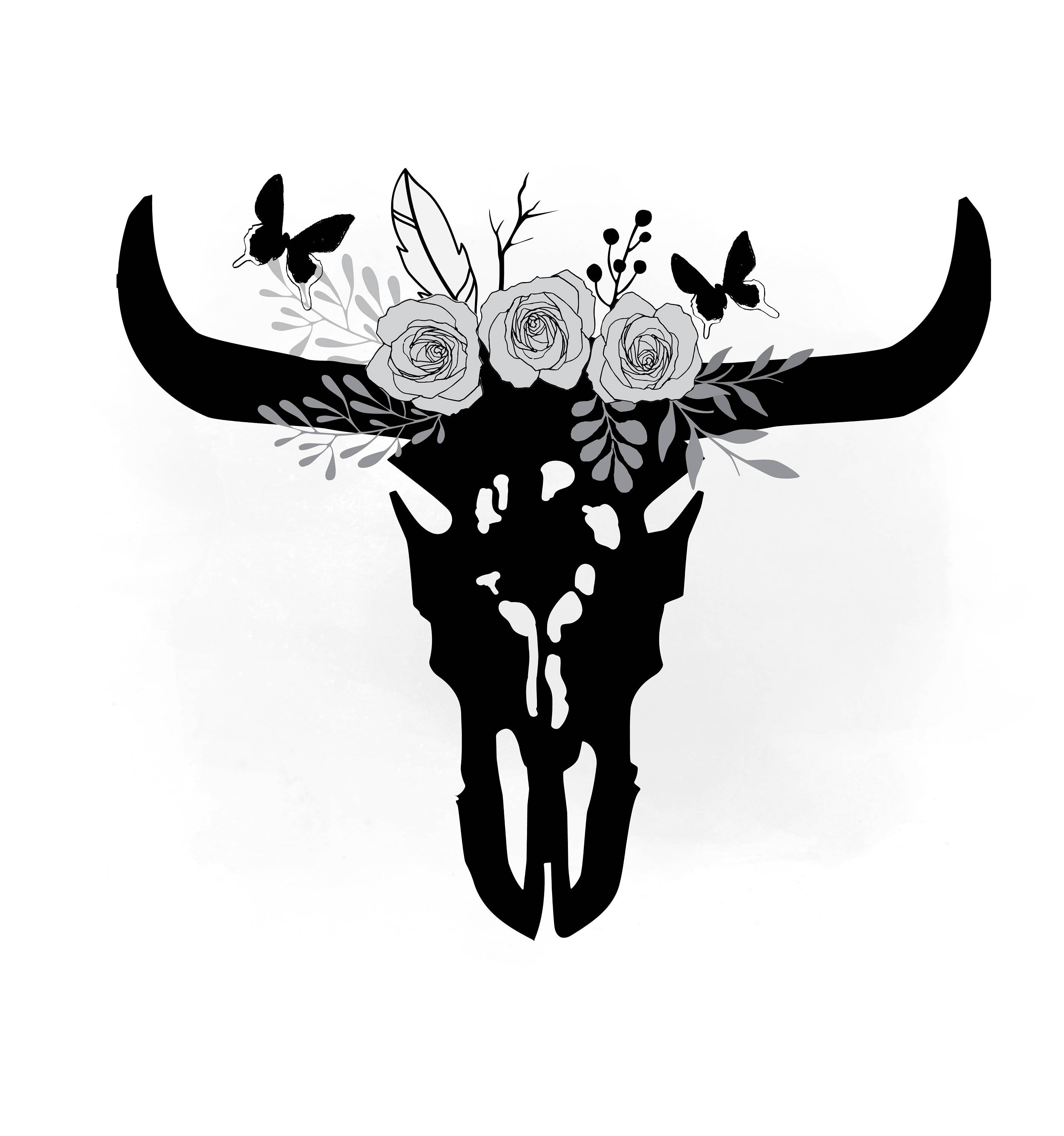 Download Monochrom cow skull svg clipart Boho floral cow Skull | Etsy