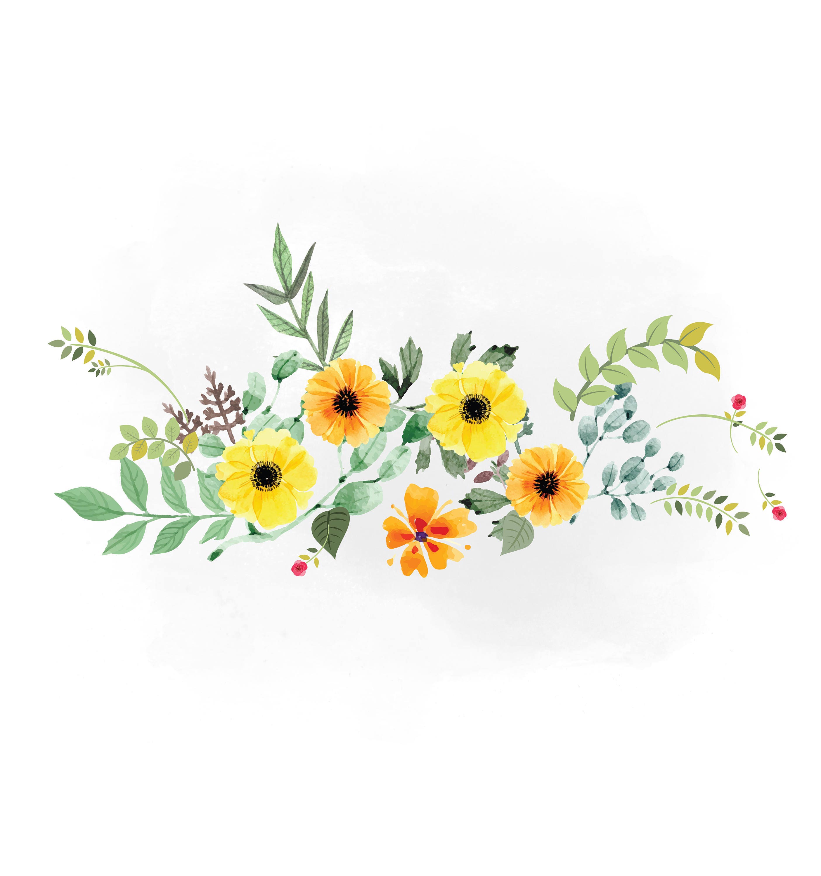 Spring Florals SVG clipart watercolor flowers svg yellow | Etsy