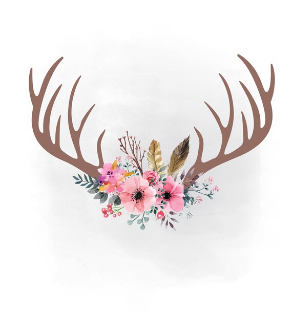 Download pink floral antlers SVG clipart | Etsy