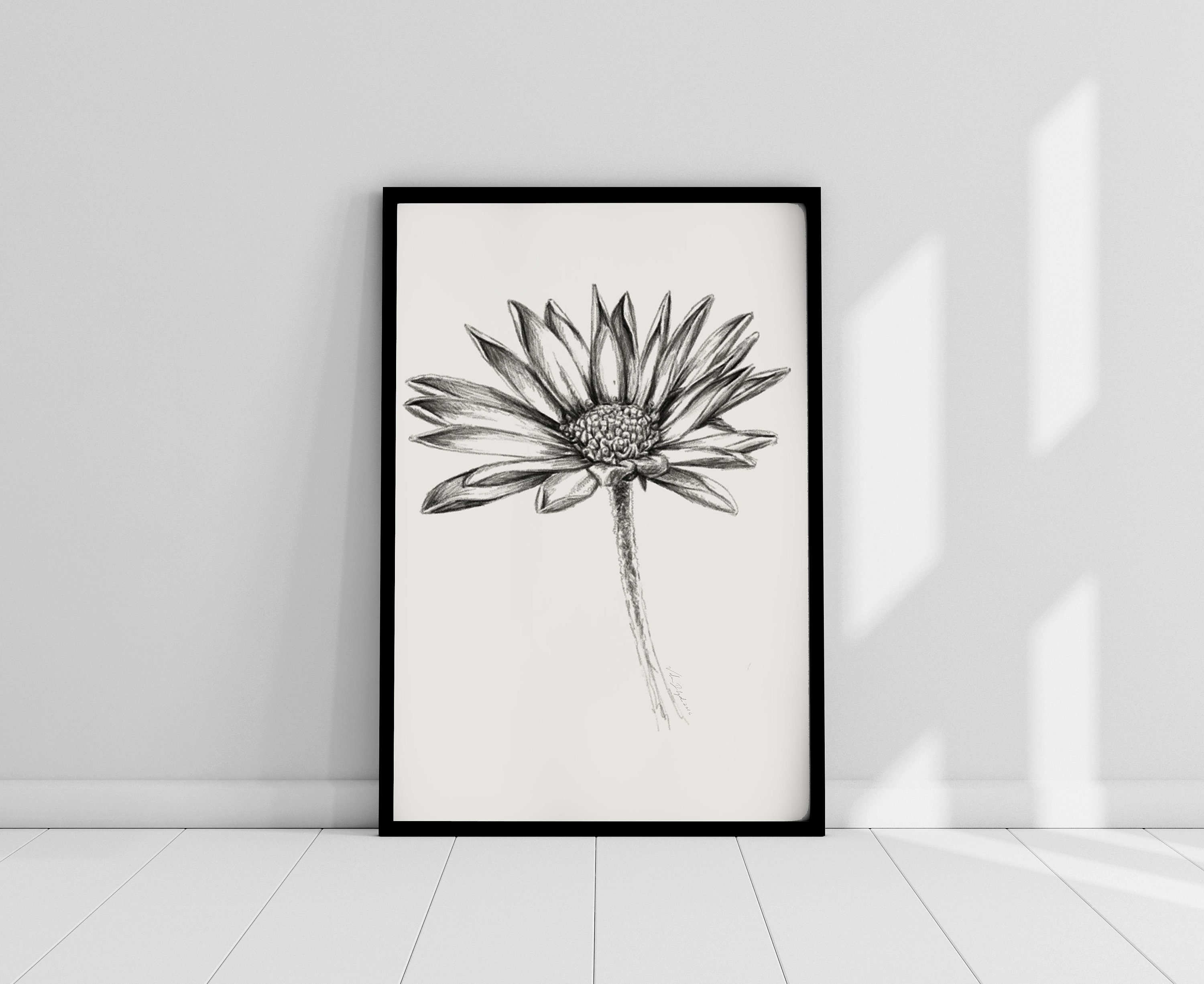 Printable Daisy Wall Art Black And White Flower Drawing Etsy