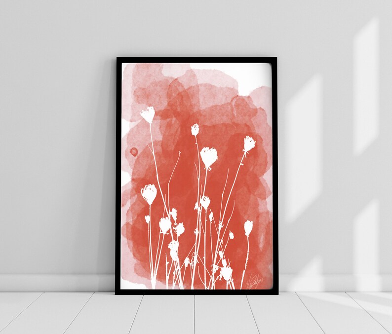 Watercolor Flowers Burnt Orange Wall Painting Digital Wall Etsy