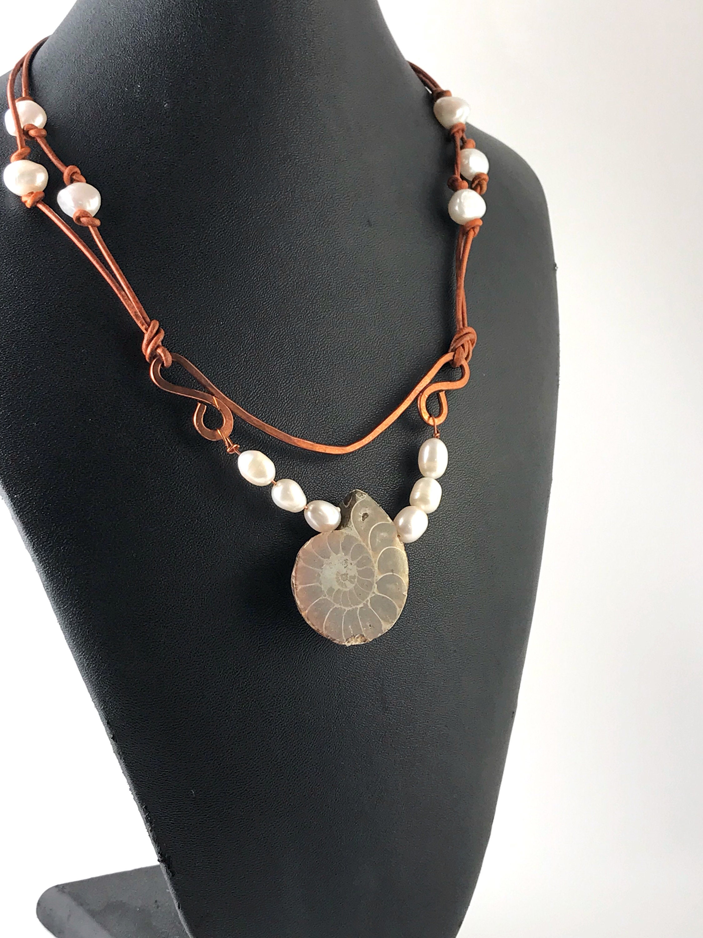 Leather Fossil Necklace Etsy