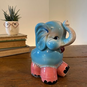 Vintage Blue Elephant Planter