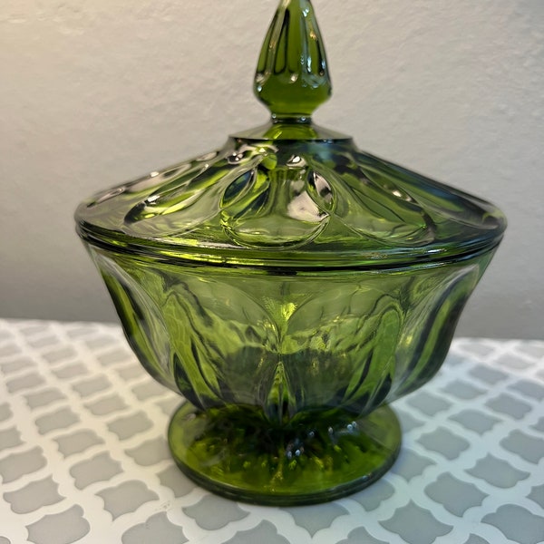 Vintage Green Footed Candy Dish with Lid