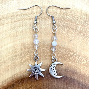 Quartz | Moonstone - Crystal Earrings - Celestial Earrings - Dangle Earrings - Clip-On Earrings