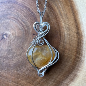 Golden Healer Quartz | Hematoid Quartz Heart - .925 Sterling Silver Pendant - Heart Necklace - Wire Wrapped Necklace