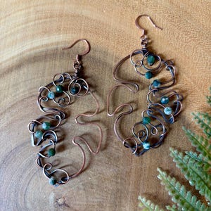 Moss Agate | Copper Wire Wrapped - Crystal Earrings