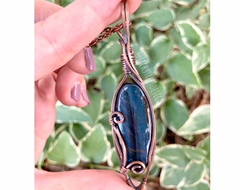 Blue Tiger’s Eye Wire Wrapped Necklace