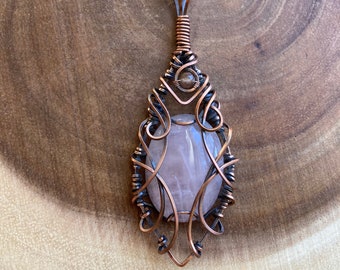 Rose Quartz | Copper Pendant - Wire Wrapped Necklace - Wire Wrapped Crystal Necklace