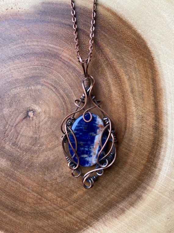 Sodalite | Copper pendant - Wire Wrapped Crystal Necklace - Wire Wrapped  Necklace