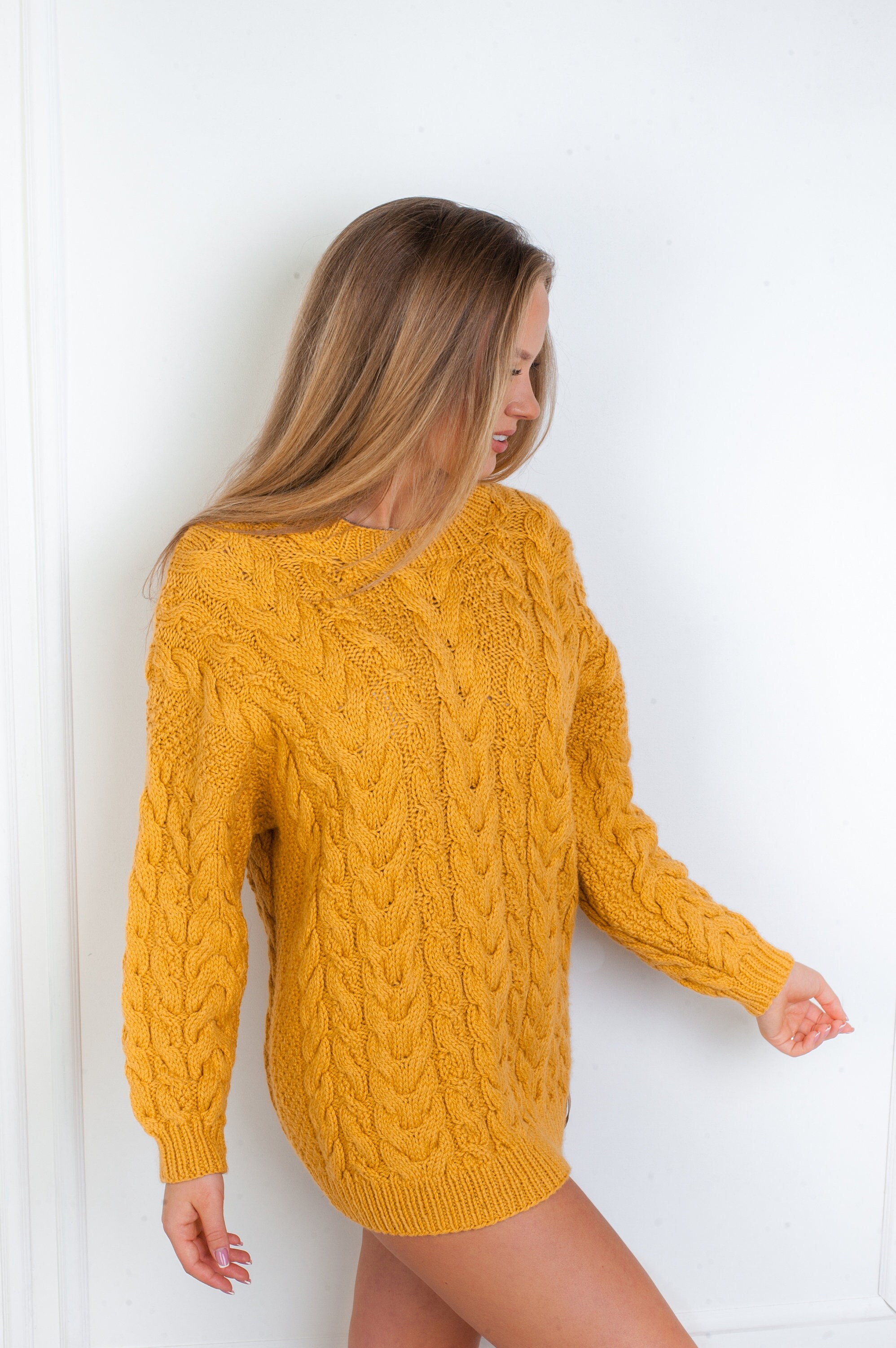NEW Stylish Mustard color sweater Woman sweater Handmade Etsy