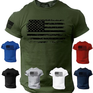 USA Distressed Flag T-Shirt Patriotic American Army Military Veteran men's Tee