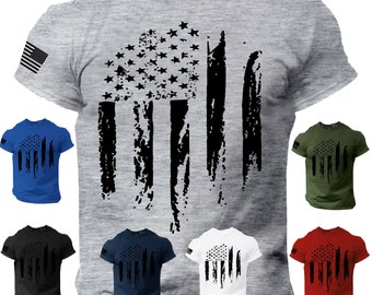 USA Distressed Flag T-Shirt Patriotic American Army Military men's Tee