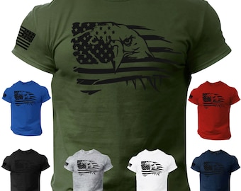 USA Flag T Shirt Eagle Patriotic American Army Style Tee Shirt