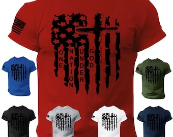 Camiseta de la bandera de EE.UU. una nación bajo dios Ejército Jesús cruz Camiseta cristiana
