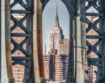 Empire State Building Framed by the Manhattan Bridge DUMBO Brooklyn