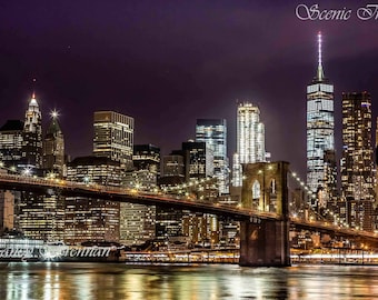 New York City Skyline at Night as seen from Brooklyn Bridge Park