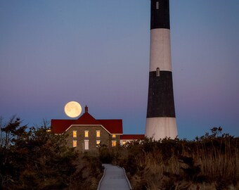 Moon Setting over Fire Island Lighthouse