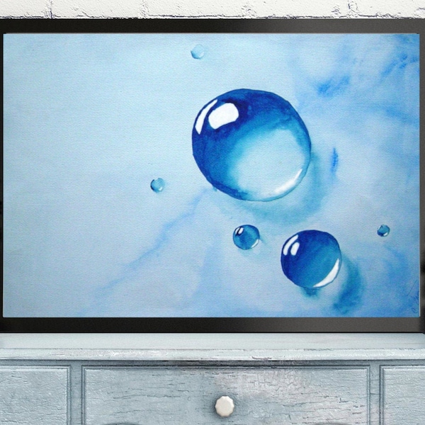 Water Art Print from Watercolor Painting by Cheryl Casey, Rain Drops Abstract