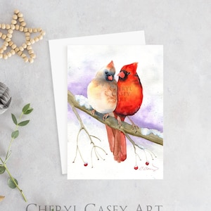 Cardinal Greeting Cards Pack, Cardinal Couple, from watercolor painting by Cheryl Casey, blank inside, Christmas cards, notecards imagem 1