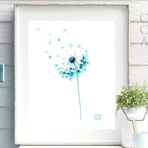 Dandelion Wall Art Print From Minimalist Watercolor Painting Etsy