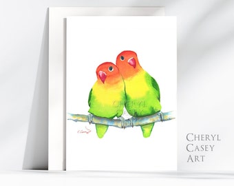 Lovebirds Cards from watercolor painting by Cheryl Casey, blank inside, notecards, greeting cards, bird art, Valentine, Anniversary, Love