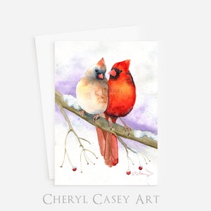 Cardinal Greeting Cards Pack, Cardinal Couple, from watercolor painting by Cheryl Casey, blank inside, Christmas cards, notecards imagem 3