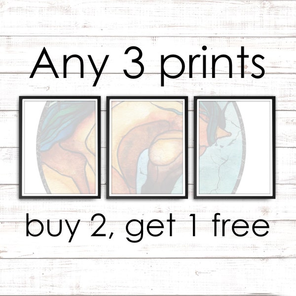 Any 3 Art Prints Buy Two Get One Free, Watercolor Art Prints from Paintings by Cheryl Casey, 3 for 2