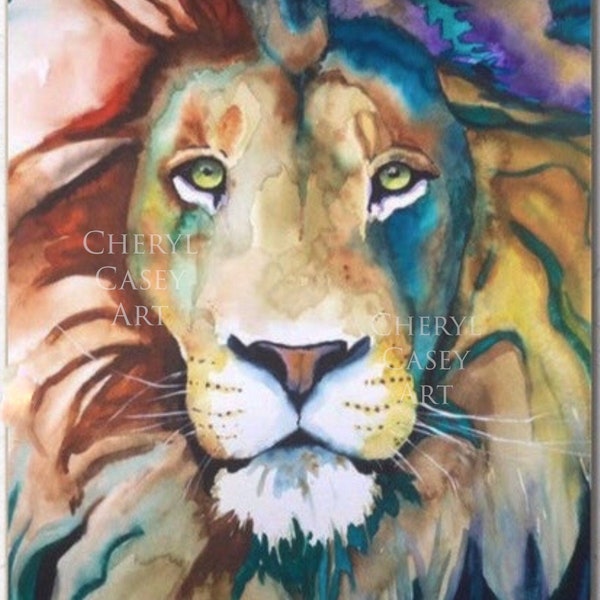 Lion Art Print from Watercolor Painting by Cheryl Casey