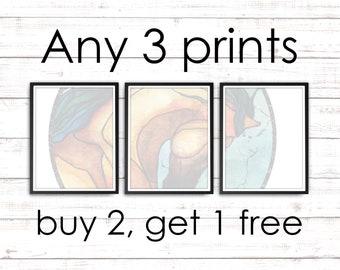 Any 3 Art Prints Buy Two Get One Free, Watercolor Art Prints from Paintings by Cheryl Casey, 3 for 2
