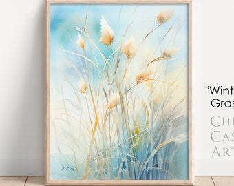 Coastal Prints East Coast Wall Art, Winter Grass Watercolor by Cheryl Casey, dune grass