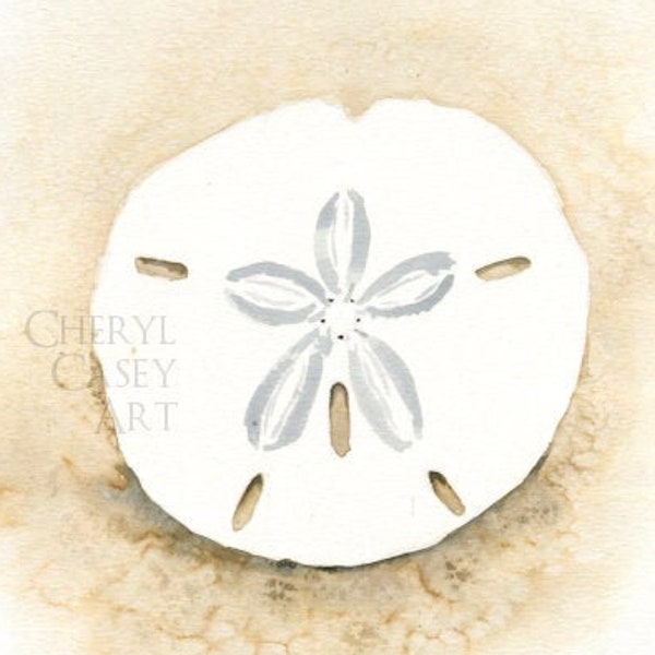 Sand Dollar Art Print, Coastal Wall Art, Neutral Beach Print from Watercolor Painting by Cheryl Casey, seashell art decor