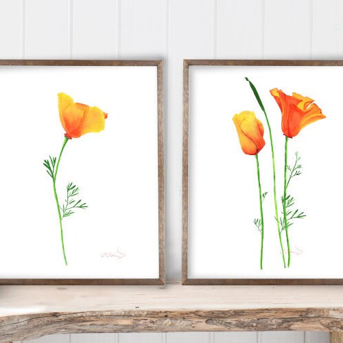 Red Poppy Watercolor Painting Print Set of 3 Flower Print Set Etsy