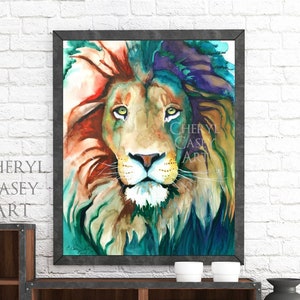 EXTRA LARGE PRINT Lion Wall Art from Original Watercolor Painting by Cheryl Casey image 1