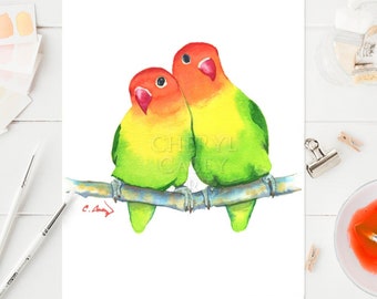 Lovebirds ORIGINAL Painting, Lovebird Pair by Cheryl Casey, 8 X 10 inches, original watercolor painting