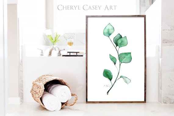 Eucalyptus Ivy Wall Art Print from Minimalist Watercolor Painting by Cheryl Casey, green botanical plant wall decor