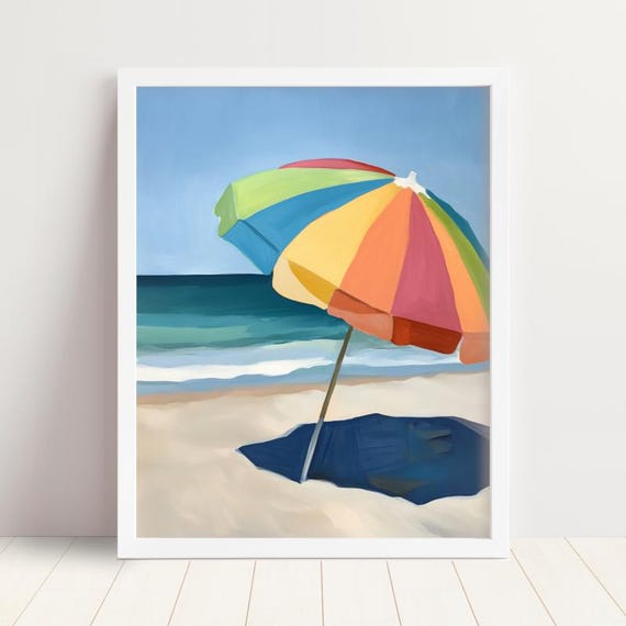 Rainbow Beach Umbrella Art Print