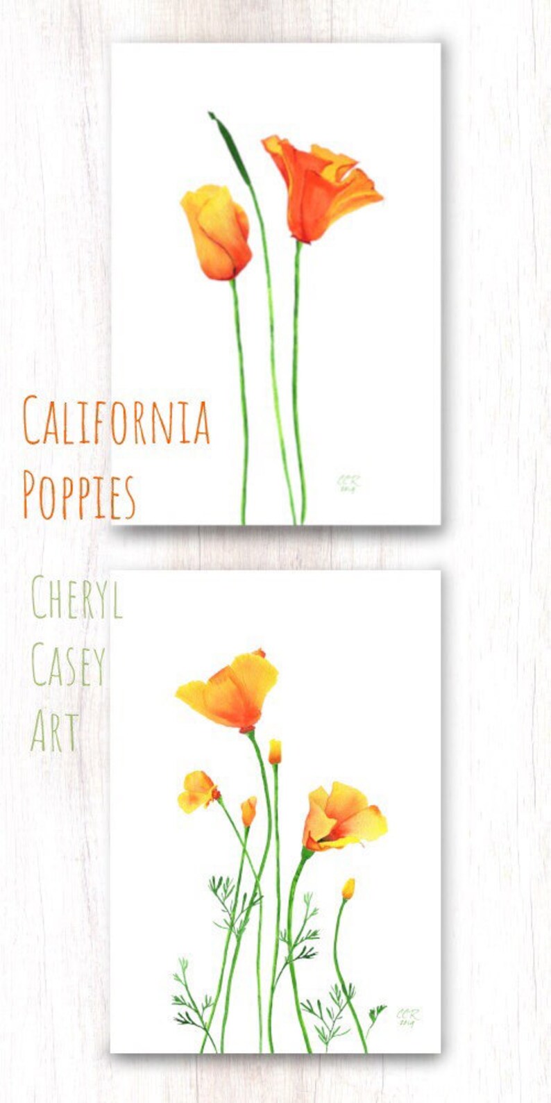 California Poppy Art Print Set of 2 Poppies Watercolor | Etsy