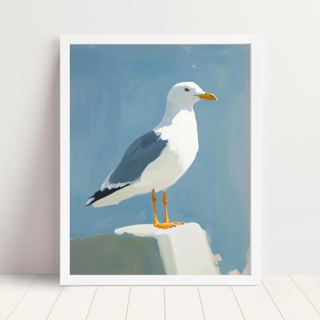 Seagull Art Print, Coastal Oil Painting Print, Beach Wall Decor by ...