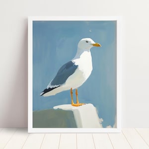 Impresión artística de gaviota, impresión de pintura al óleo costera, decoración de pared de playa de Cheryl Casey