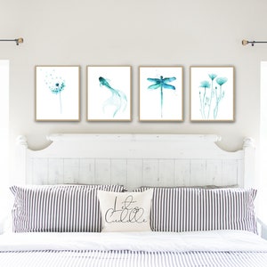 Teal Wall Art Print Set of 4, Shades of Blue Aqua Teal from Watercolor Paintings by Cheryl Casey image 2