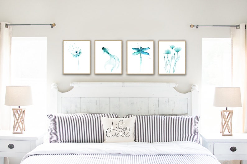 Teal Wall Art Print Set of 4, Shades of Blue Aqua Teal from Watercolor Paintings by Cheryl Casey image 2