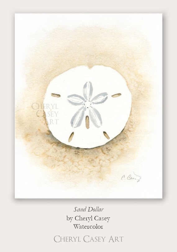 Sand Dollar Art Print, Coastal Wall Art, Neutral Beach Print from Watercolor Painting by Cheryl Casey, seashell art decor