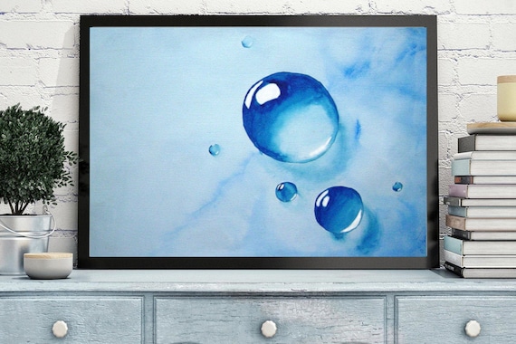 Water Art Print from Watercolor Painting by Cheryl Casey, Rain Drops Abstract