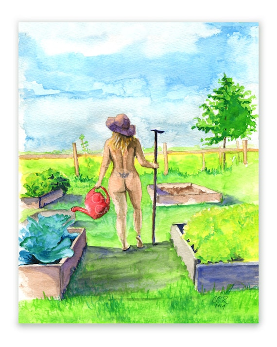 Female Portrait, Nude Figure Art Print, World Naked Gardening Day by Cheryl Casey
