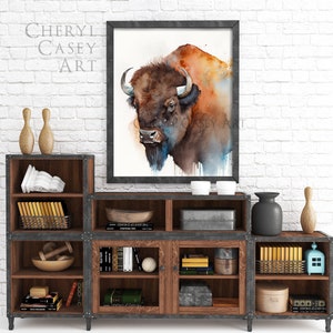 Bison American Buffalo Bust Art Print from Watercolor Painting by Cheryl Casey image 2