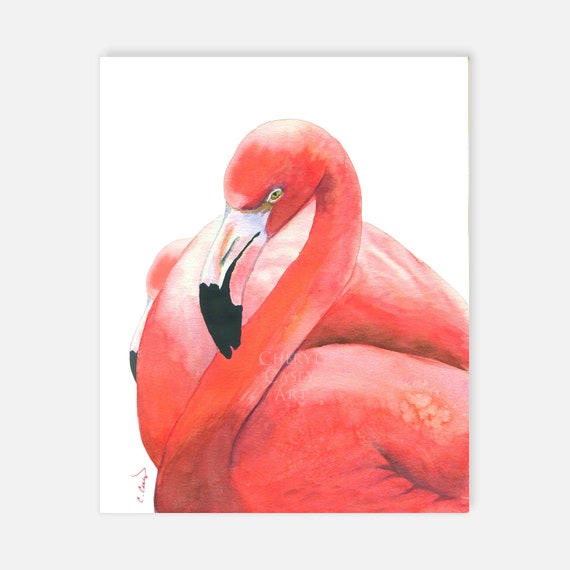 Pink Flamingo Art Print from Watercolor Painting by Cheryl Casey, pink gift, pink decor, tropical art